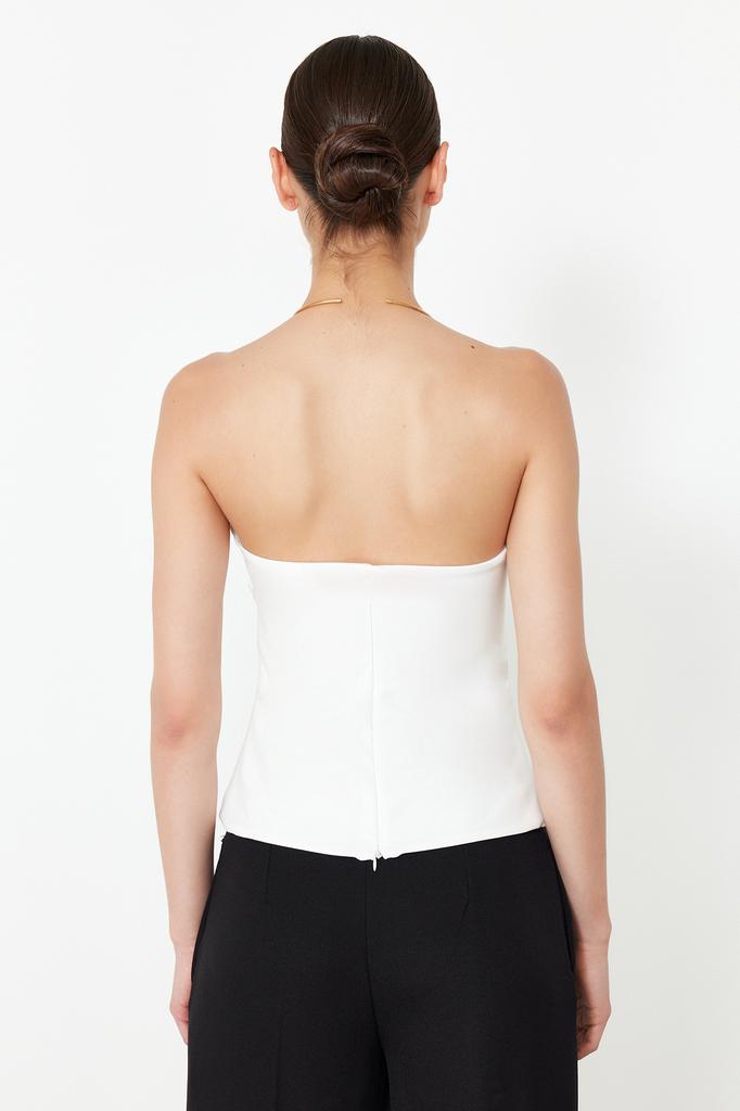 Women Fashion New Blouse Mink Strapless Fitted Woven Blouse