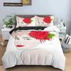 Woman Face Lines Sketch King Queen Duvet Cover Female Portrait Rose Bedding Set Simple Strokes Flower Polyester Comforter Cover