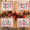 4pcs/6pc Christmas Decorative Tree Geometric Pink Print Linen Placemats, Home Holiday Party Insulated Tablecloth Fabric Kitchen Mats 16.53 inch*12.6 i