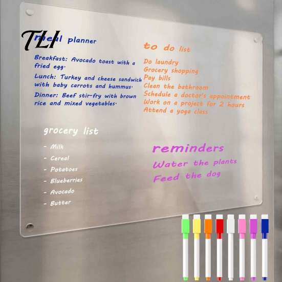 Clear Fridge Whiteboard for Family Acrylic Magnetic Planning Board, Dry Erase Notepad Memo Board Fridge, Decorative Monthly Weekly Daily Meal