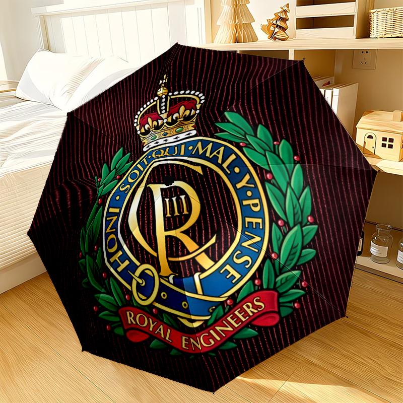 Royal Engineers Crest Emblem Automatic Folding Umbrella - 8-Rib Travel Umbrella with Auto Portable Case, Ideal Gift for Birthdays