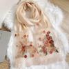 Luxury Wool Blend Silk Scarf: High-End Embroidered Begonia Design Shawl for Women