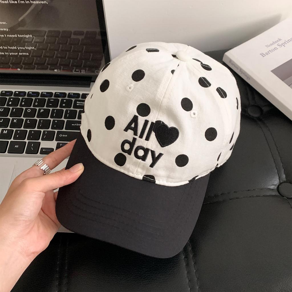 Fashion Hat Korean retro polka dot letter embroidered baseball cap women's summer sunshade small versatile soft top cap