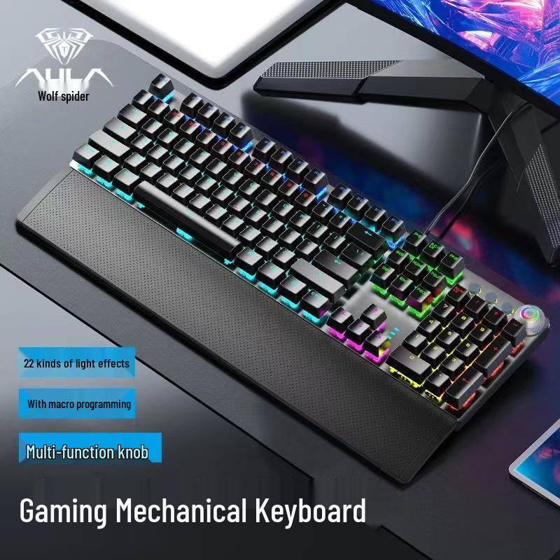 Механическая игровая клавиатура Wolf Spider F2088, синий переключатель, с подставкой для запястья для киберспорта и домашнего настольного компьютера.