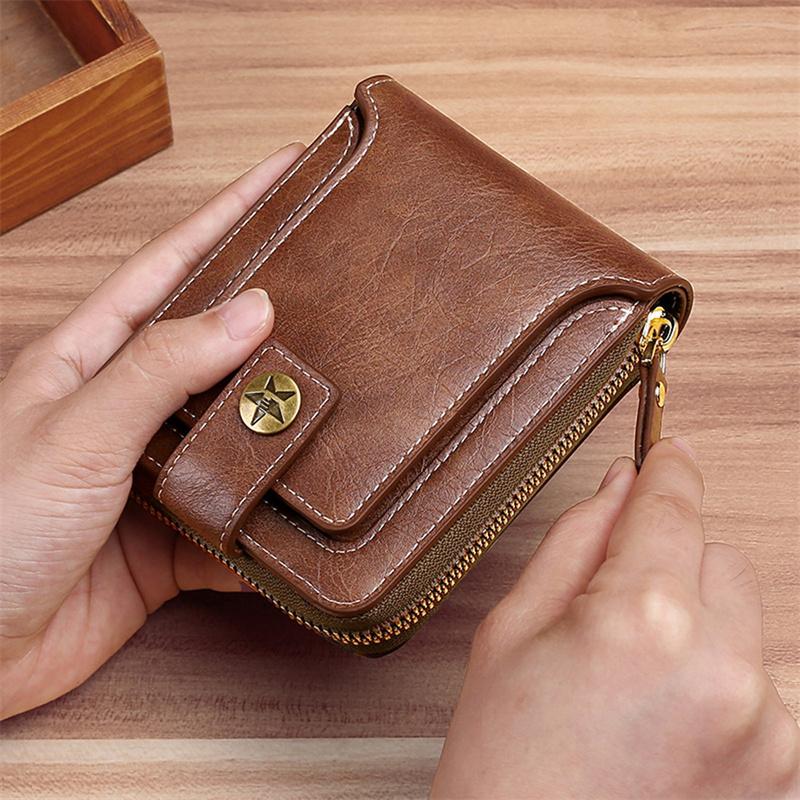 Vintage Men Wallet Short Purse Hasp Zipper Card Case Purse Solid Color PU Leather High Quality Durable Wallet Convenient Male