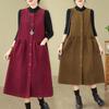 Spring Winter Women Solid Basic Sundress O-Neck Dress Sleeveless Corduroy Midi Dress