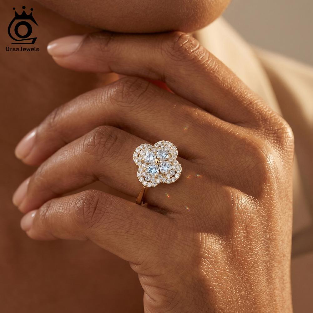 ORSA JEWELS Изумительное кольцо из стерлингового серебра 925 пробы, цвет D, с моассанитом в форме четырехлистника, для женщин, роскошное, для вечеринки, свадебное украшение MOR18