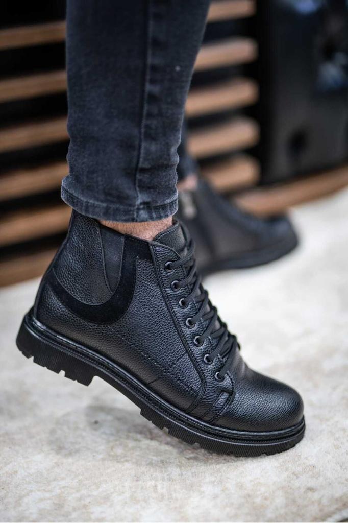 Men's Fashion Flat Heeled Booties Black Single Button Leather Daily Comfortable Orthopedic Boots Shoes