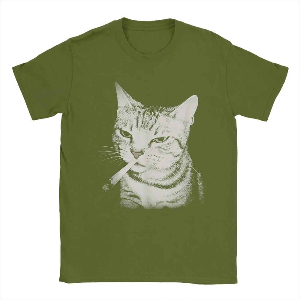 Smoking Cat Cigarette Kitten Funny Meme Stupid Unisex T Shirt Casual Tees Short Sleeve Round Collar Tshirt Cotton Original Clothes