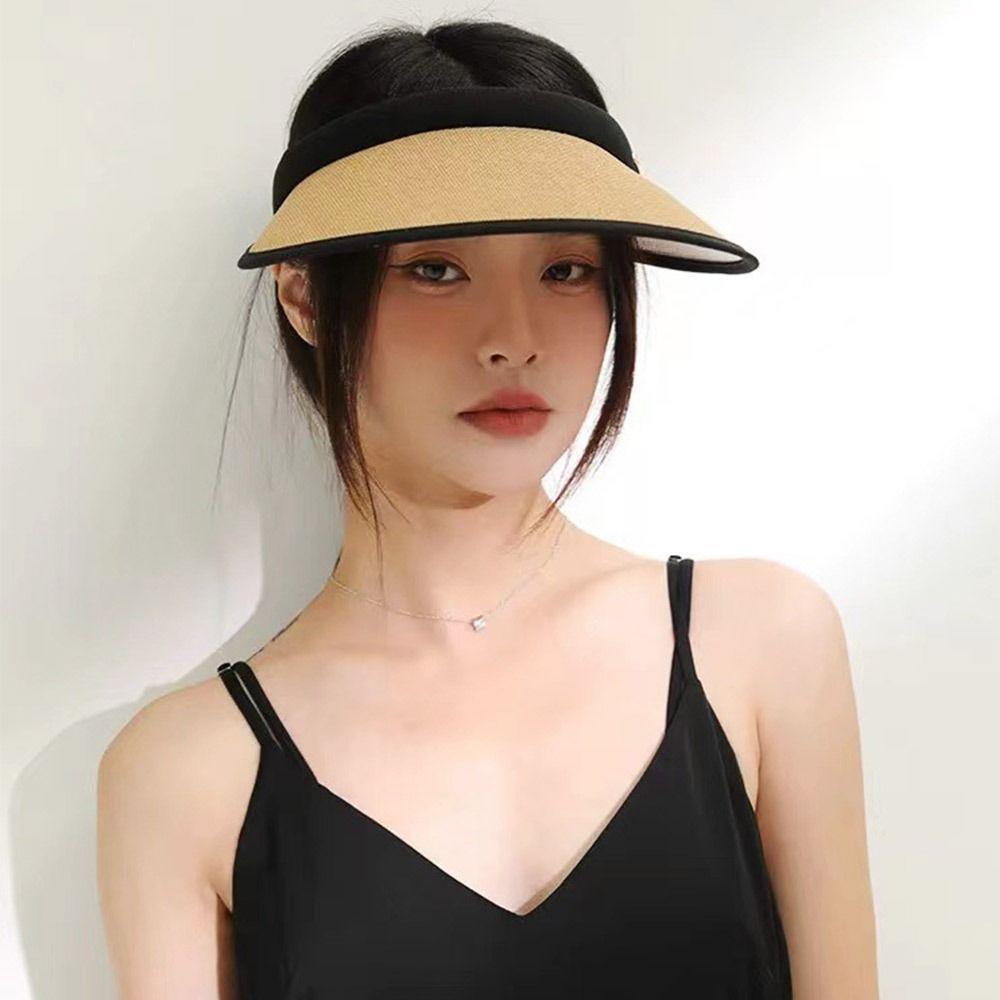 Casual Portable Wide Brim Beach Hat Sun Hat Visors Straw Cap