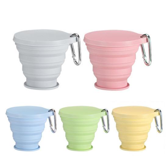 Складной силиконовый стакан для воды с ручкой-карабином 180 мл, портативный дорожный стакан для мытья, контейнер для воды с широким горлышком для кофе, напитков, соков