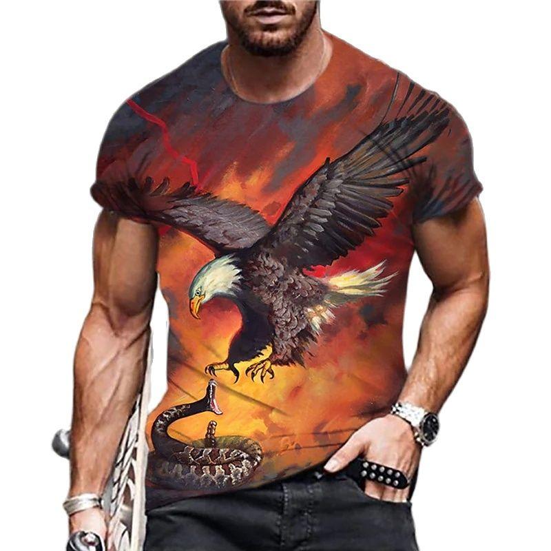 Модная летняя футболка с 3d принтом орла и животных для мужчин, футболка с круглым вырезом и короткими рукавами, большие топы, футболка, мужская одежда, хит продаж