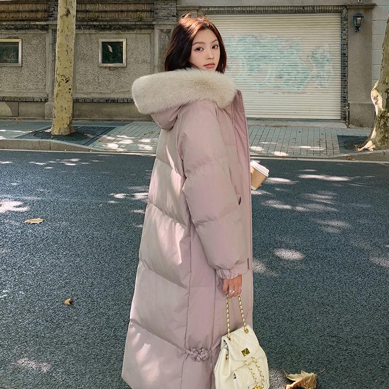 Stylish Thickened Loose Fit Down Jacket with Big Fur Collar for Women In Mid-length