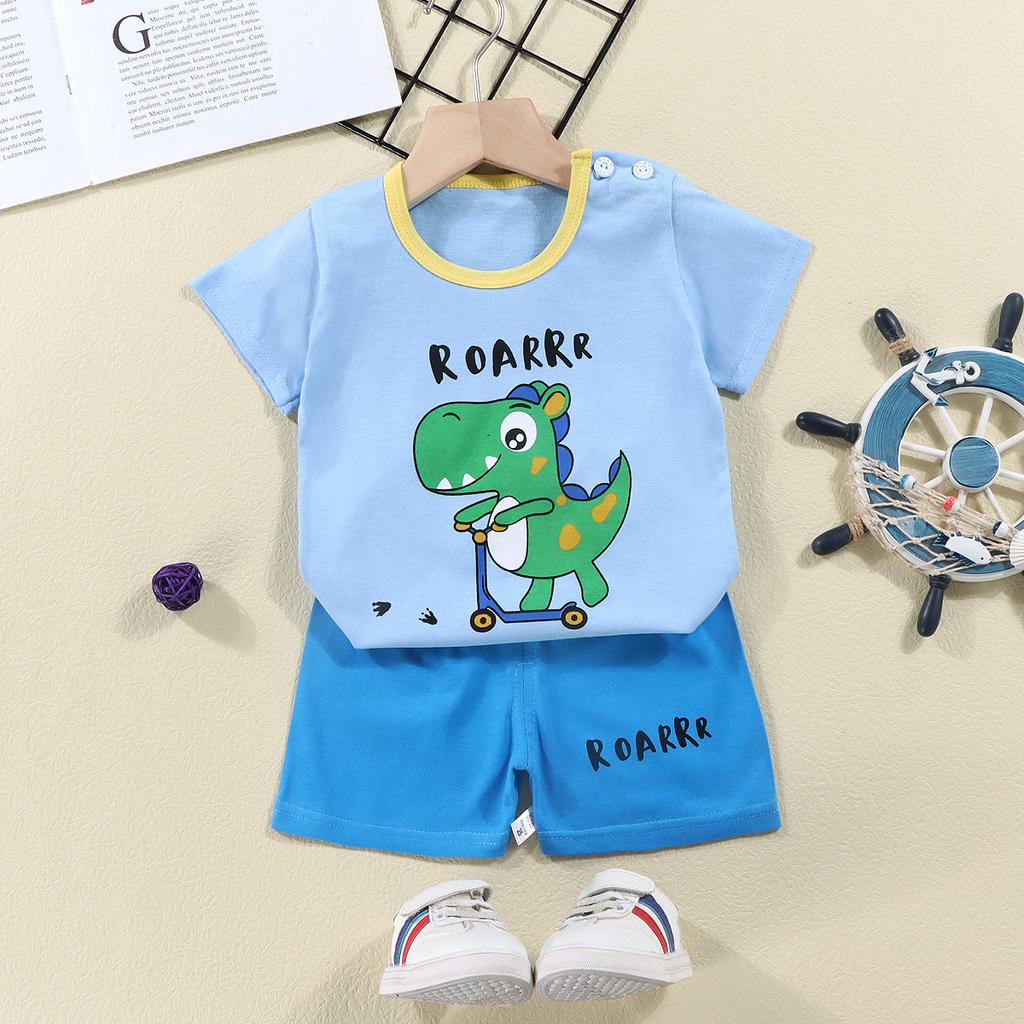 2023 Summer Cotton Children's Short Sleeve T-shirt Set Baby Short Sleeve Shorts Two-piece Set