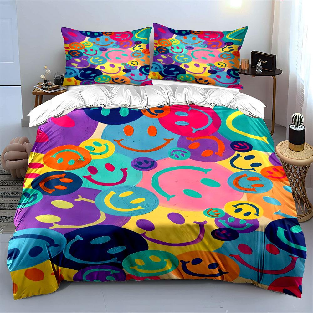 Colorful smiley face icons. Bedding sets Duvet cover sets Duvet covers Pillowcases(1 * Duvet Cover 2 * Pillowcases without duvet insert)