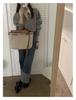 Korean Style Casual Slimming Long Sleeve Color Block Polo Collar Knit Sweater for Women