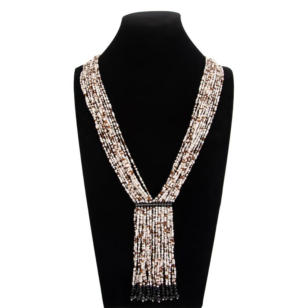 Gold Multi-Layer Beads Necklace Floral Tassel Collarbone Chain Simple Bohemian Necklace Women