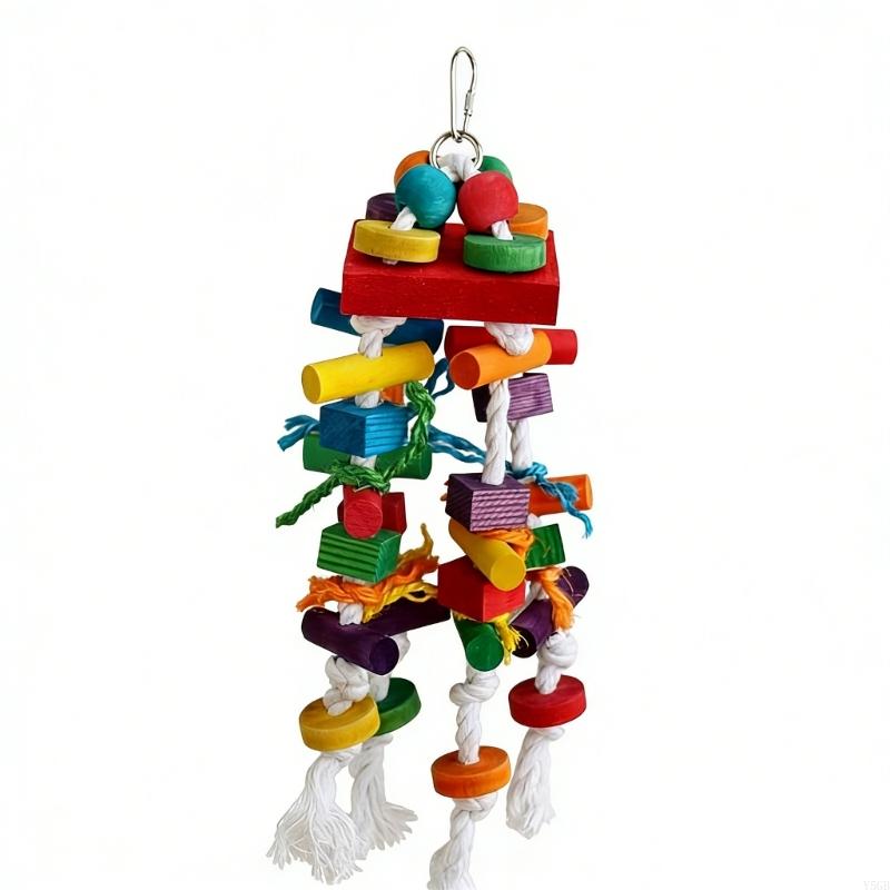 Natural Wooden Large Bird Chew Toy For Medium to Large Parrots With Colorful Cotton Rope For Cage Hanging Bird Climbing Y5GB