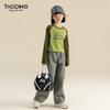 Tao Town Girls' Autumn 2025 Color Block Letter Long-Sleeve T-Shirt