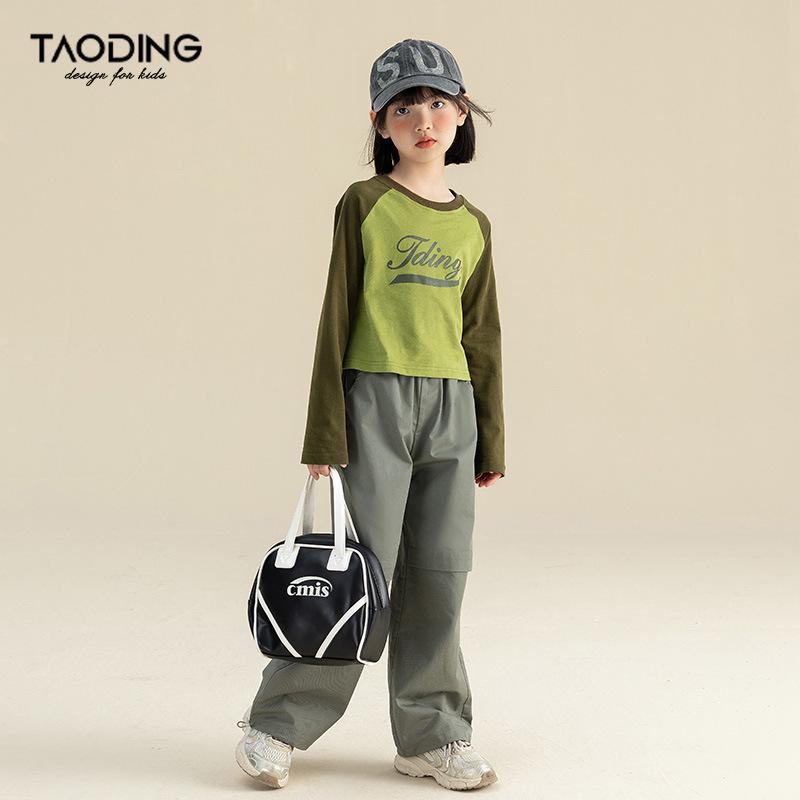 Tao Town Girls' Autumn 2025 Color Block Letter Long-Sleeve T-Shirt
