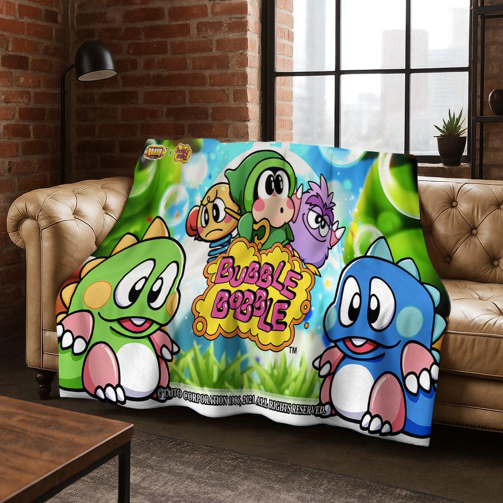 3D Retro Game Bubble Bobble Cartoon Flannel Blanket,Cozy Soft Throw Blanket for Home Bedroom Bed Sofa Picnic Cover Gift Kids