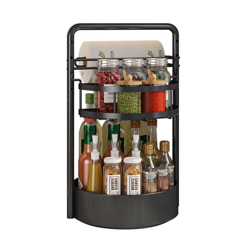 Black Double-Layer Rotating Kitchen Spice Rack