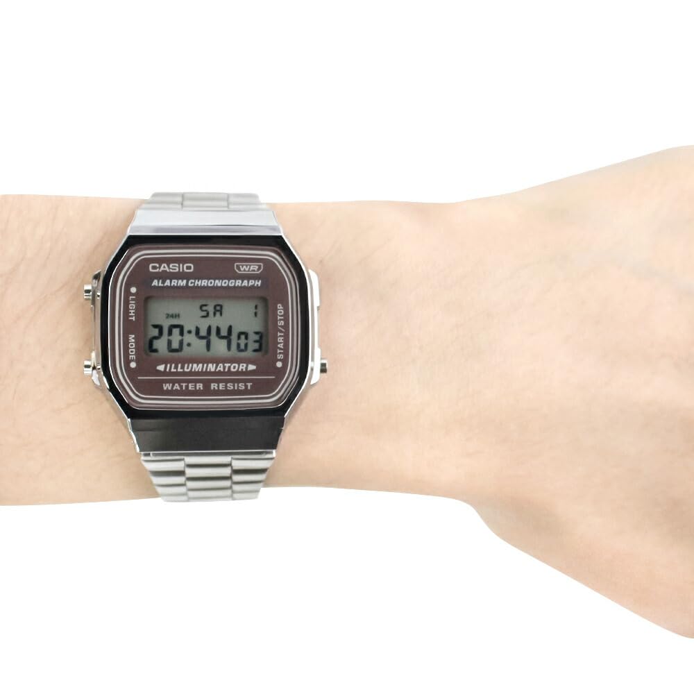 Casio Винтажные унисекс цифровые часы A168WA-5A серебристо-коричневые