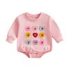 Baby Girl Sweatshirt Romper Heart Embroidery Long Sleeve Bubble Bodysuit Valentines Day Clothes