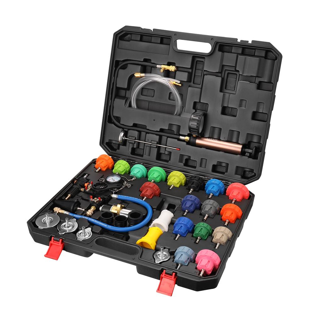 34-Piece Universal Radiator Pressure Tester Kit Automotive Vacuum Cooling Sytem Refill Kit Leak