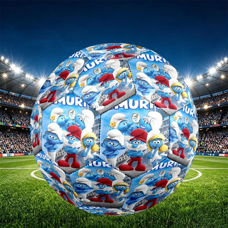 Blue Smurfs Print Size 5 Soccer Ball, PU Wear Resistant Football for Match Training and Daily Practice, Birthday Gift for Soccer Fans