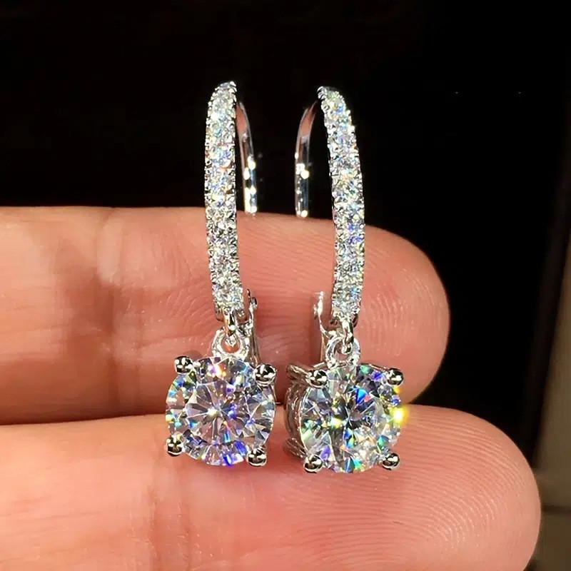 Серьги из стерлингового серебра для женщин, сверкающие кубические цирконии, роскошные свадебные серьги, свадебная вечеринка, вечность, ювелирные изделия