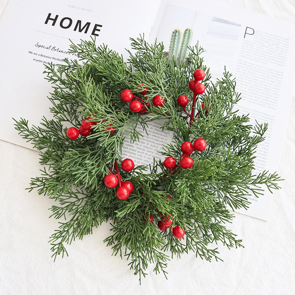 Candlestick Christmas Wreath with Cypress Leaves and Red Berries for Front Door and Yard Decoration