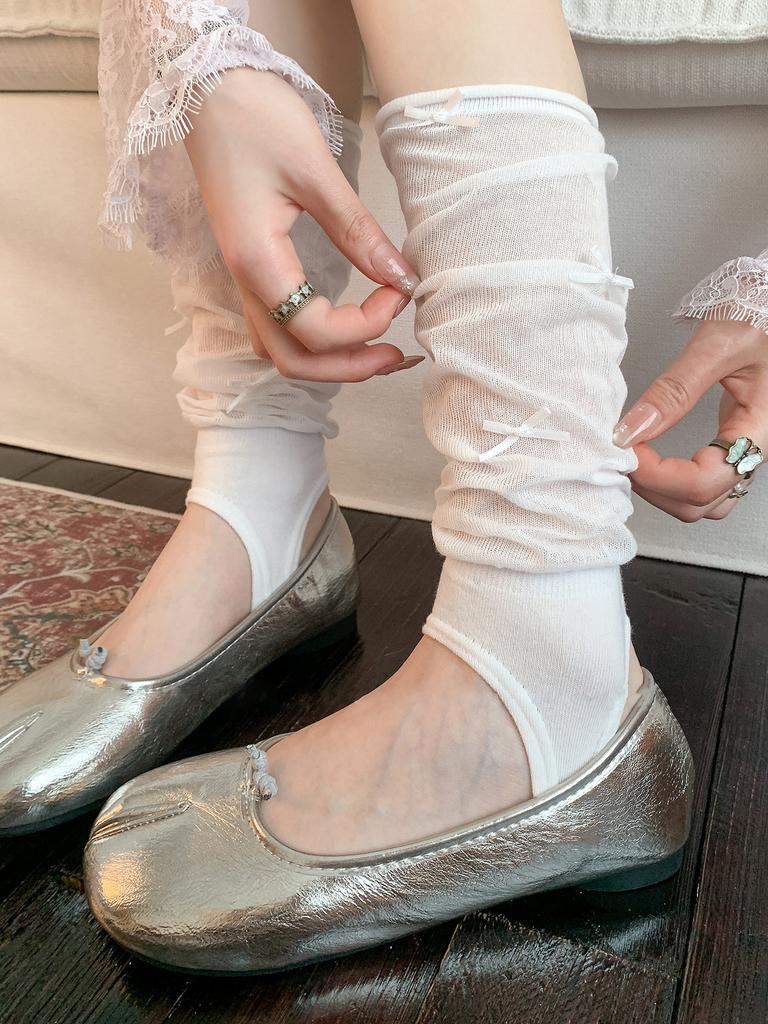 Summer Thin Bow Stepping Socks Cover Female Korean Mesh Breathable And Cool Calf Leg Cover Modified Leg-Type Stacking Socks