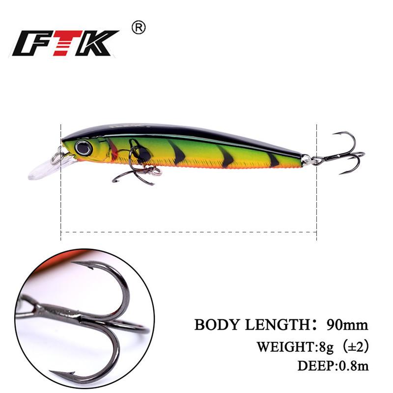 FTK Искусственная приманка для рыбалки Mino, жесткое крепление, гольян, 7 цветов на выбор, 9 см, 8 г, глубина 0-0,8 м, профессиональное качество, популярная модель