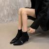 Fashion Fashion Elastic Ladies Short Booties Slip On Shoes Designer Footwear Pointed Toe Women Ankle Modern Boots Medium Heels Shoes2024