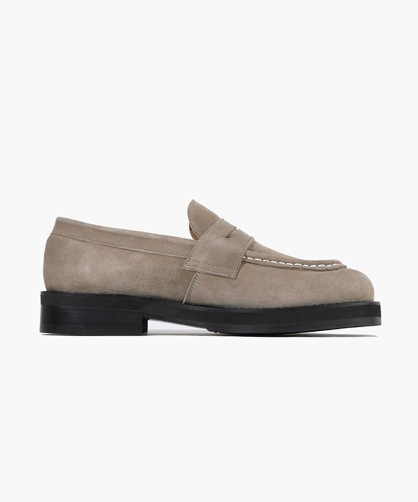 Firenze Atelier Curveline Square Toe Suede Penny Loafers 4060-Qs [Ash Beige]