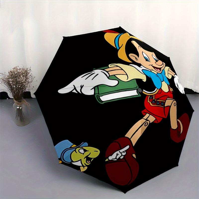 Pinocchio & Jiminy Cricket Cartoon Automatic 3-Fold Umbrella Design, Cute Cartoon Pattern, Portable Outdoor Umbrella, Perfect, Holiday Gift