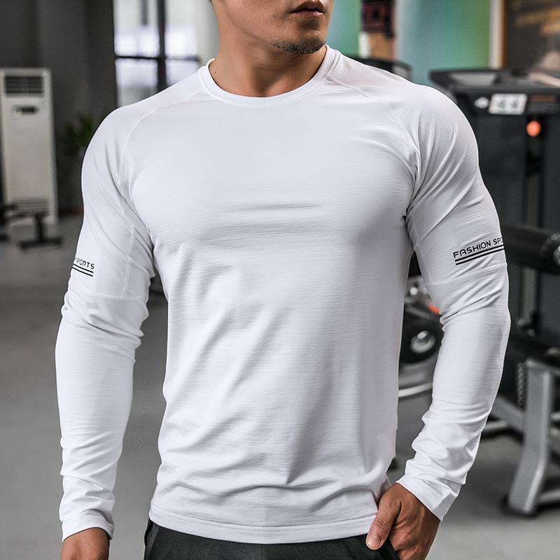 Мужская спортивная одежда Футболки для спортзала Компрессионные быстросохнущие рубашки с длинными рукавами для бега Спортивный топ с круглым вырезом