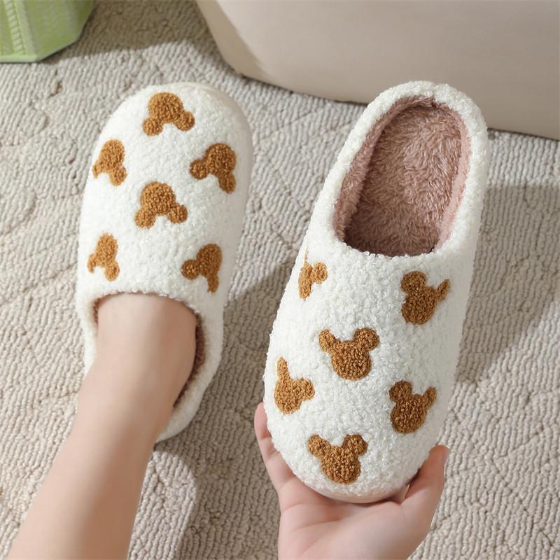 Halloween Winter Heart Cotton Slippers for Women, Indoor Home Rainbow Plush Warm Slippers