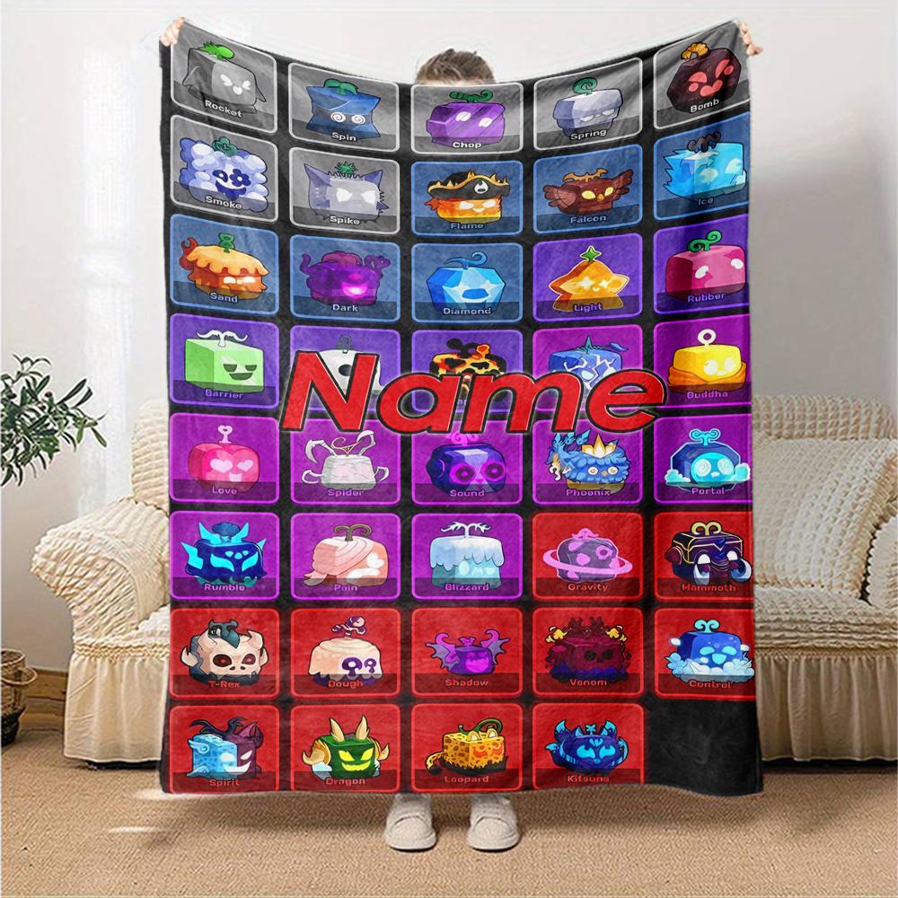 Customiz Name Personality Game Blox Fruits Blanket Soft &Warm Sofa Office Bed Travel Lunch Break Blanket, Gift Suitable All Seasons