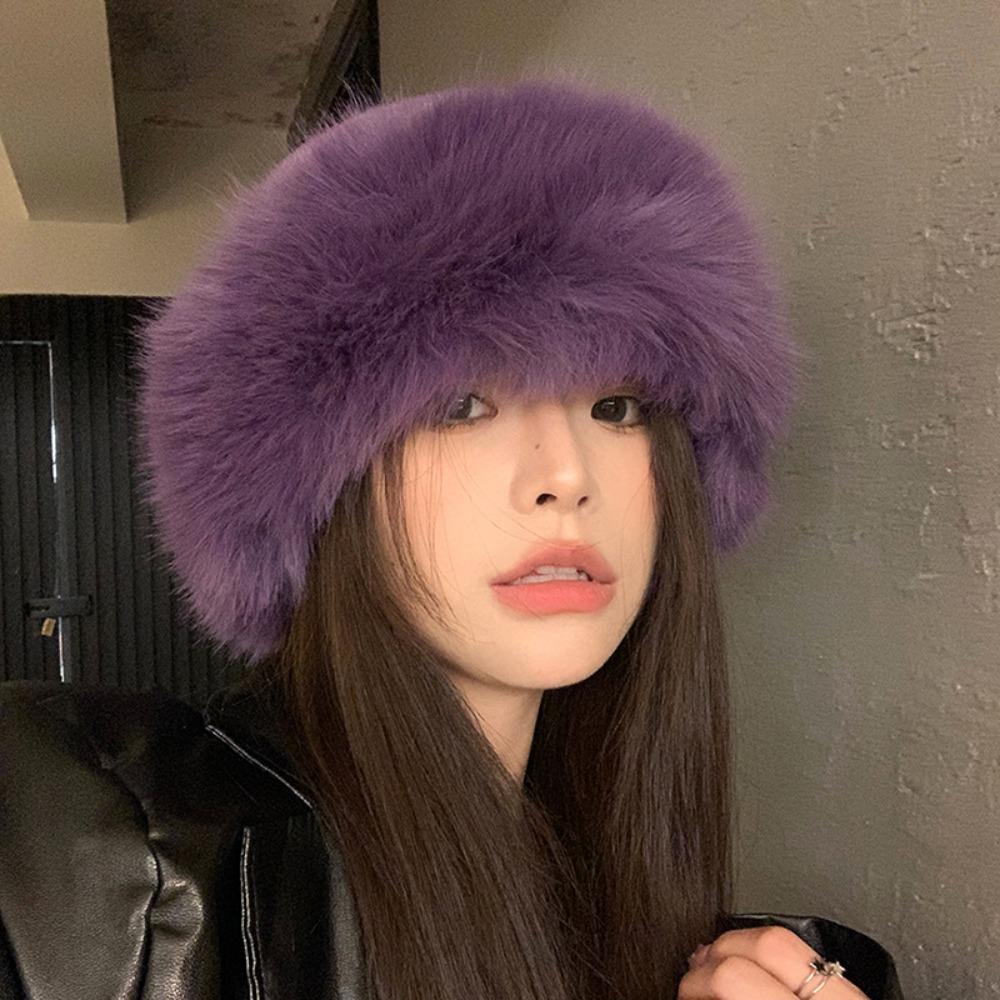 Cold Fluffy Fur Bucket Hat Thicken Plush Fisherman Hat New Berets  Women