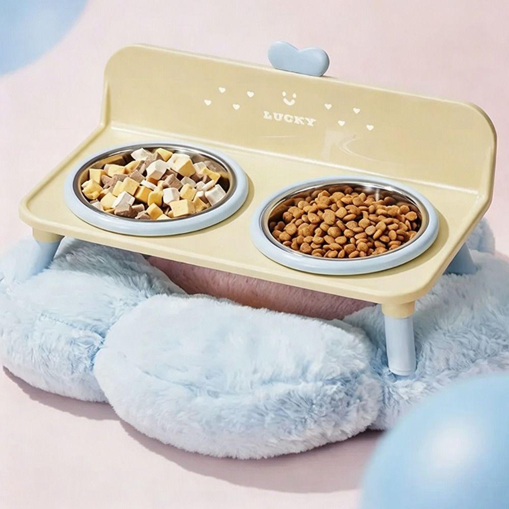 Anti-slip Pet High-foot Bowl Love-heart Double Bowl Cat Feeder Bowl  for Puppy and Cat
