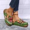 Women's Summer Ethnic Plum Blossom Platform Sandals with Thick Soles and Closed Toes, Non-Slip Design.