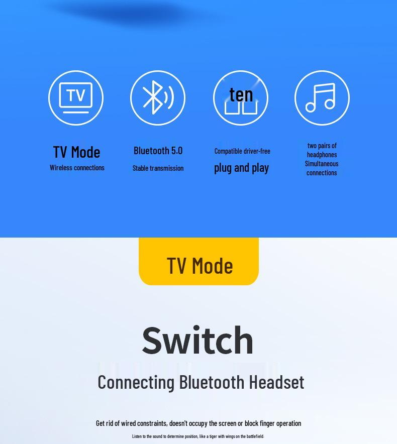 Bluetooth 5.0 USB Transmitter for Wireless Headphone Connection: Driver-Free, Supports Dual Devices for Computer and TV.