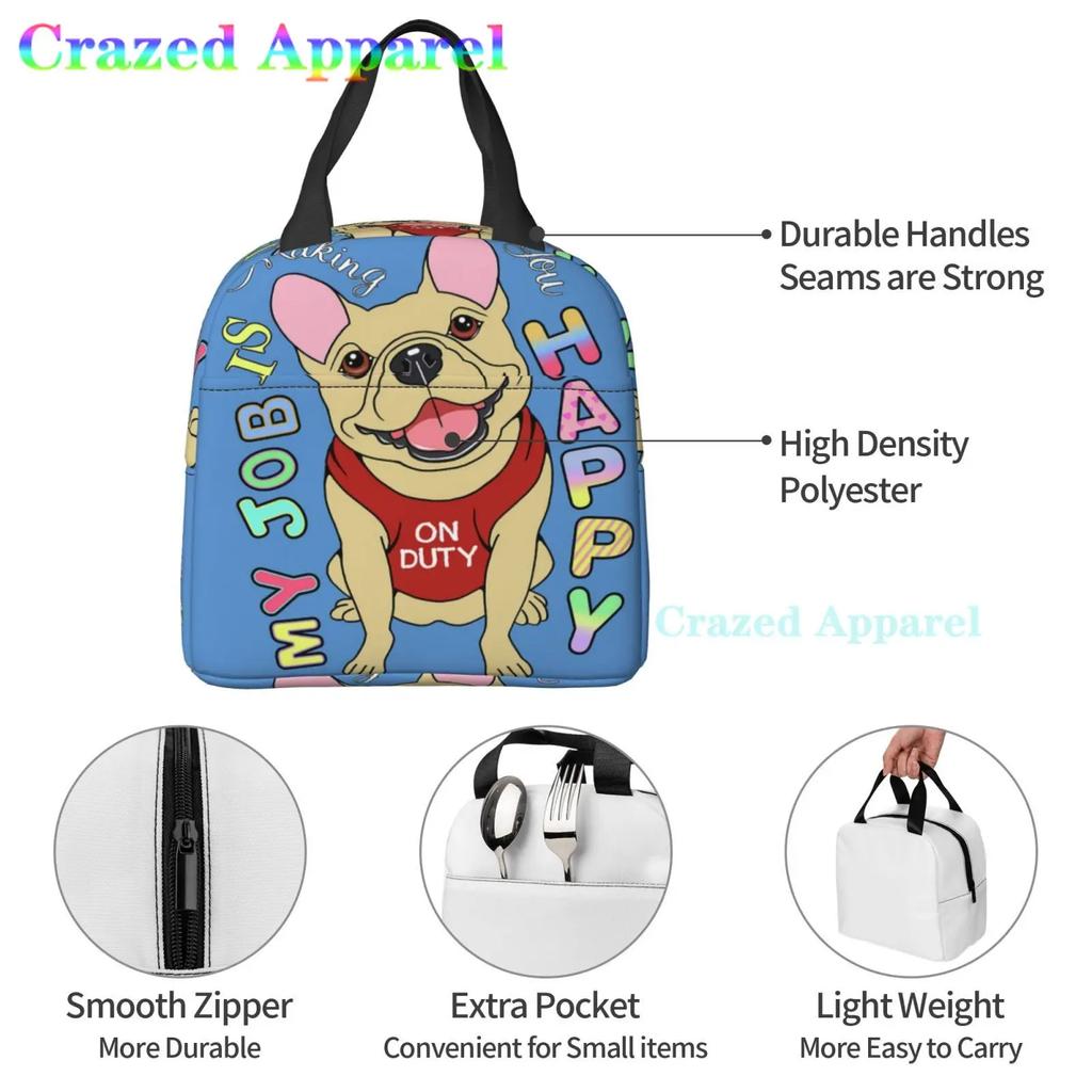 Утепленная сумка для ланча French Bulldogs Dog для женщин, мужчин и детей, большая и многоразовая, с ручкой, с возможностью заморозки для поездок на работу и в школу