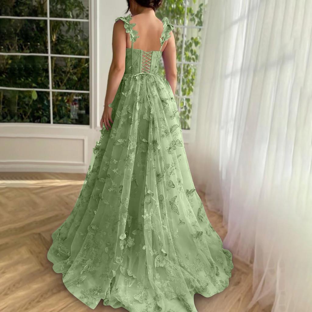 Женское вечернее платье высокого класса, изысканное выпускное вечернее платье, длинное выпускное платье из тюля с аппликацией из кружева и инкрустацией в виде 3D-бабочки