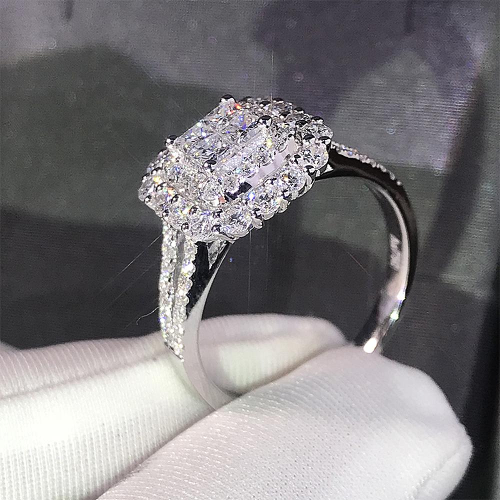 New Gorgeous Square Shape Women Ring Full Bling Iced Out Micro Pave Crystal Zircon Dazzling Bridal Ring Wedding Engage Ring