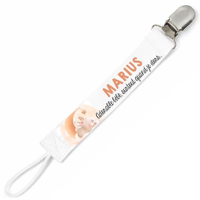 Planetee Attache tétine pour prénom MARIUS adorable bébé surtout quand je dors lapin garçon | Attache sucette cadeau naissance