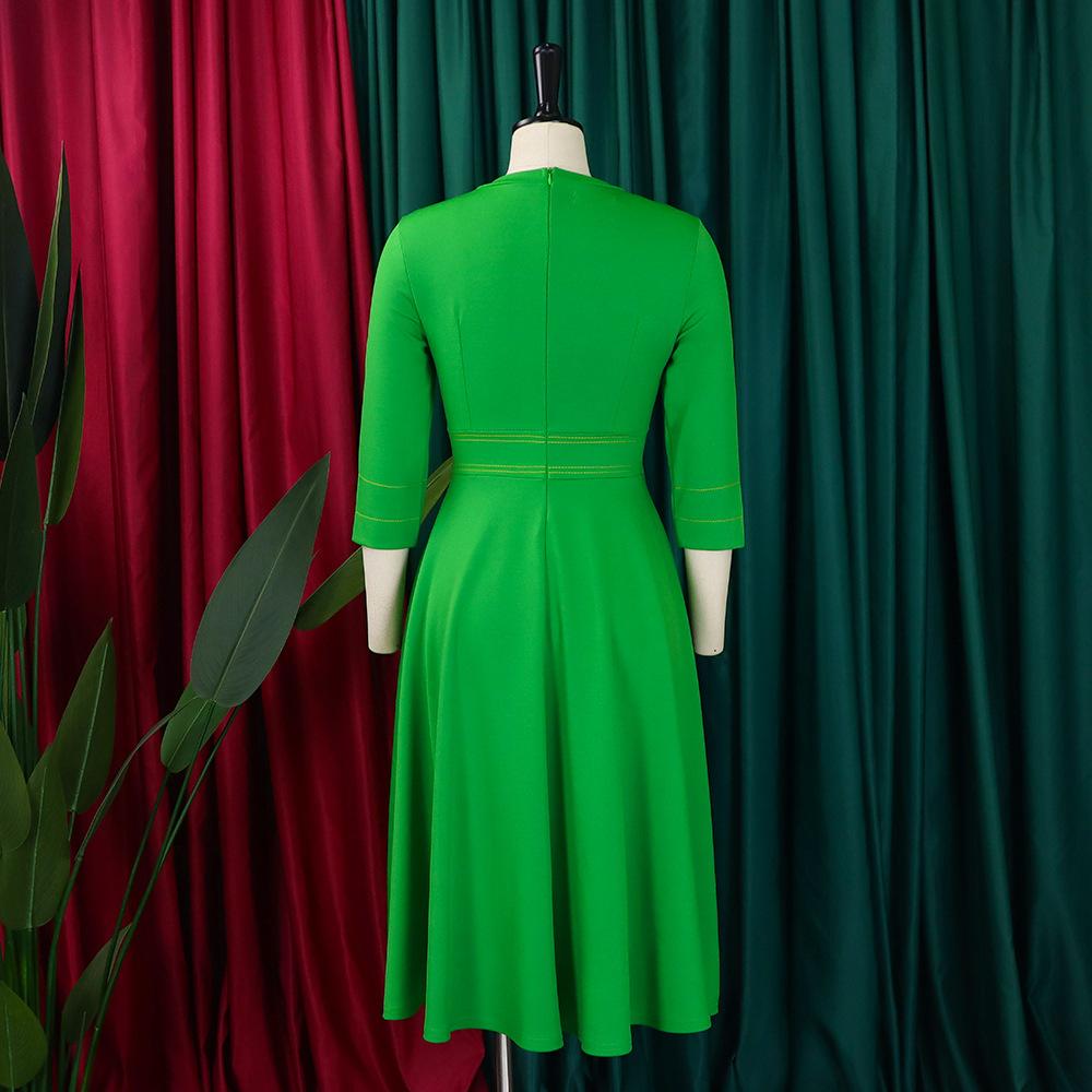 Весенне-летнее женское платье больших размеров с воротником-стойкой, модное вечернее платье с подолом, платья с рукавом три четверти