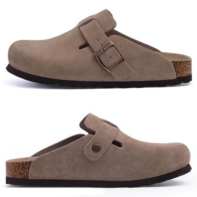 Модные женские замшевые клоги Crestar, женские модные мюли из кожи с пряжкой, удобная пробковая стелька, картофельные туфли с поддержкой свода стопы, пляжные сандалии